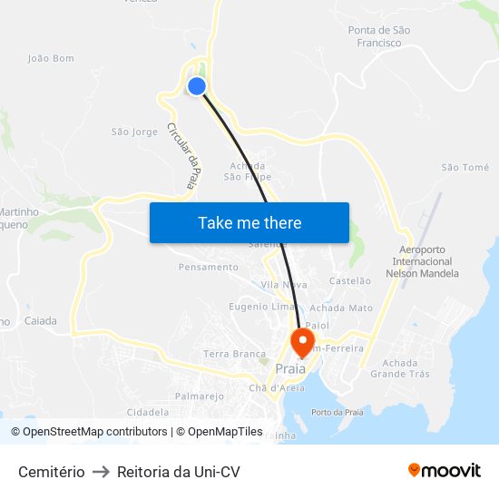 Cemitério to Reitoria da Uni-CV map