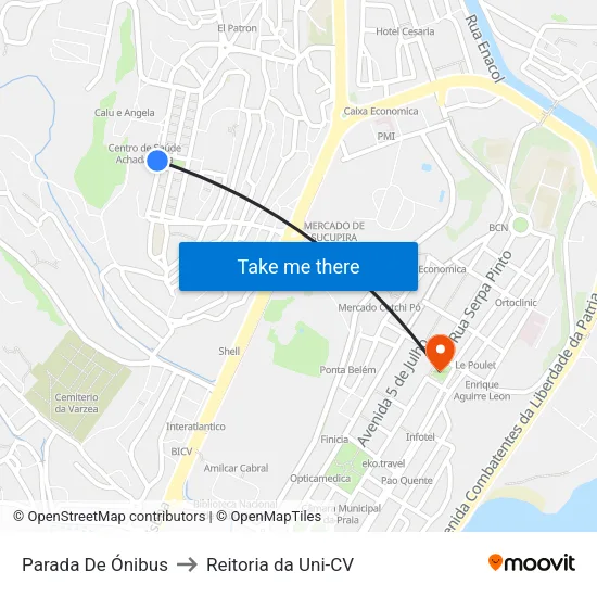 Parada De Ónibus to Reitoria da Uni-CV map