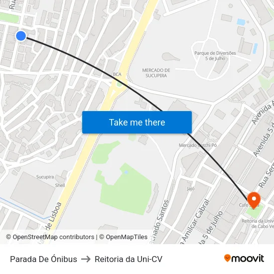 Parada De Ónibus to Reitoria da Uni-CV map