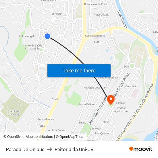 Parada De Ónibus to Reitoria da Uni-CV map