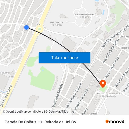 Parada De Ónibus to Reitoria da Uni-CV map