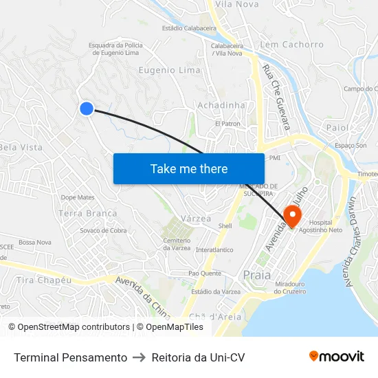 Terminal Pensamento to Reitoria da Uni-CV map