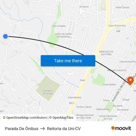 Parada De Ónibus to Reitoria da Uni-CV map