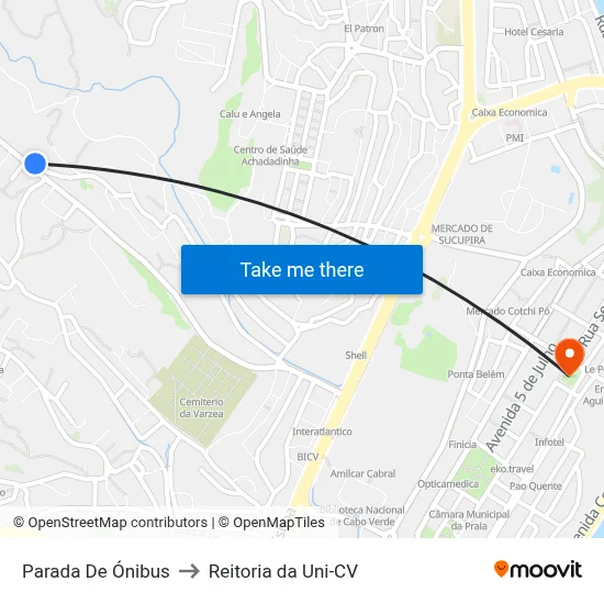 Parada De Ónibus to Reitoria da Uni-CV map