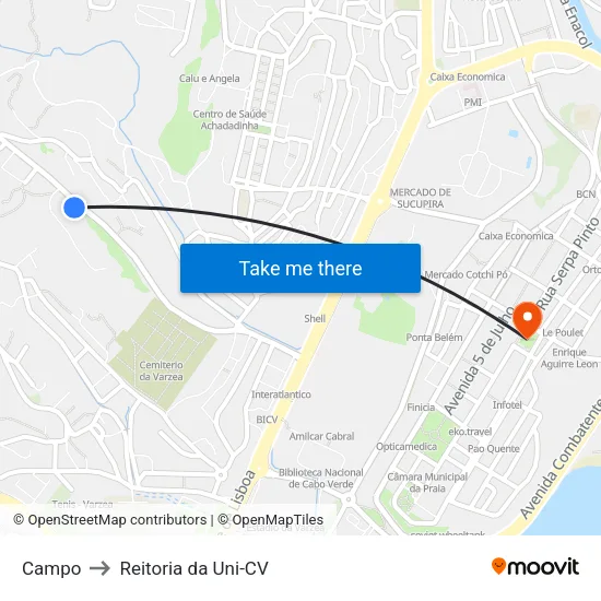 Campo to Reitoria da Uni-CV map