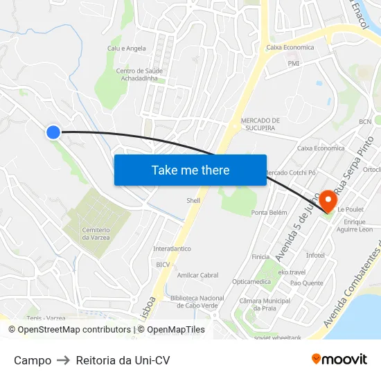 Campo to Reitoria da Uni-CV map