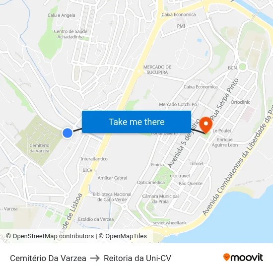 Cemitério Da Varzea to Reitoria da Uni-CV map