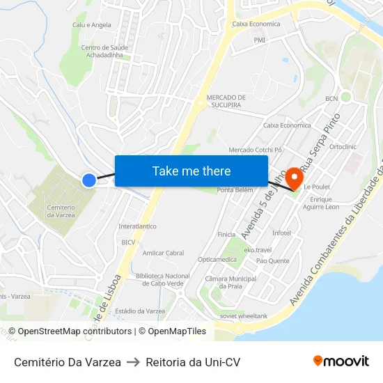Cemitério Da Varzea to Reitoria da Uni-CV map