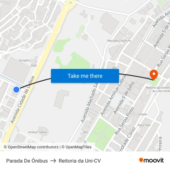 Parada De Ónibus to Reitoria da Uni-CV map