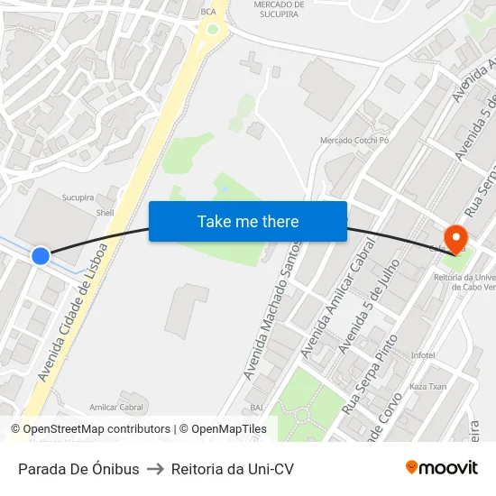 Parada De Ónibus to Reitoria da Uni-CV map