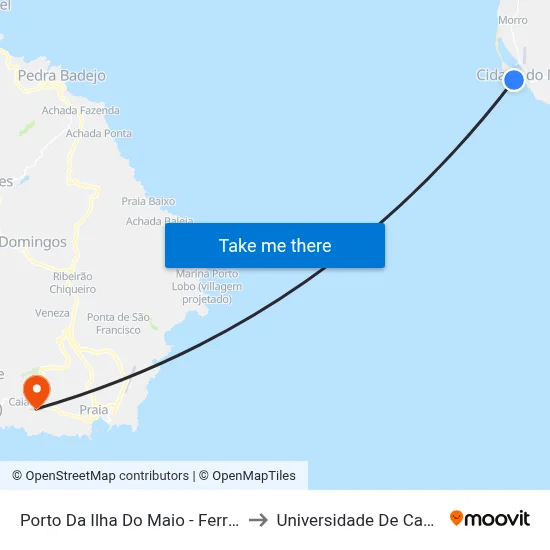 Porto Da Ilha Do Maio - Ferry Terminal to Universidade De Cabo Verde map