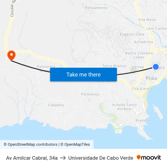 Av Amilcar Cabral, 34a to Universidade De Cabo Verde map