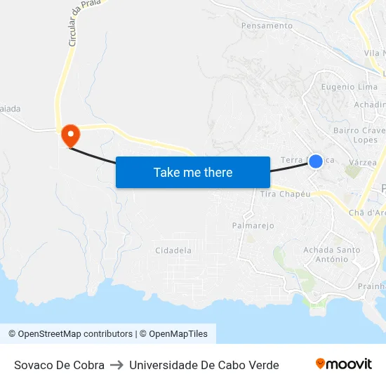 Sovaco De Cobra to Universidade De Cabo Verde map