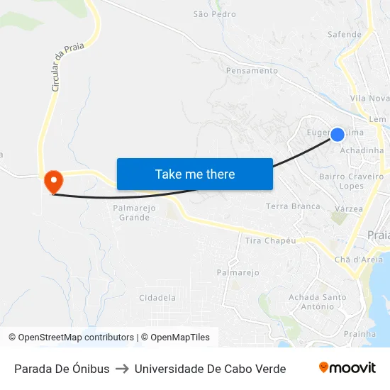 Parada De Ónibus to Universidade De Cabo Verde map