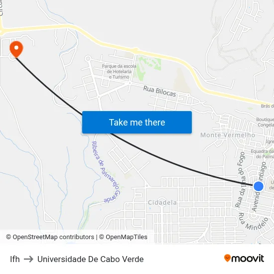 Ifh to Universidade De Cabo Verde map