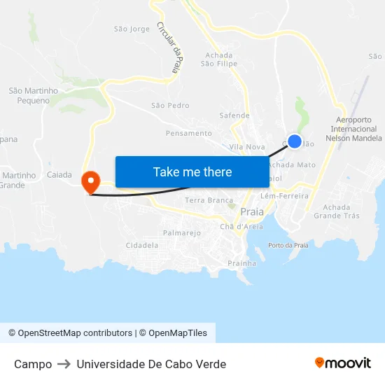 Campo to Universidade De Cabo Verde map