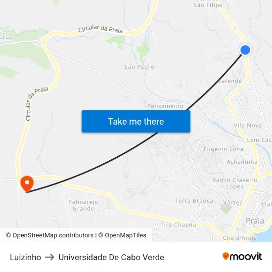 Luizinho to Universidade De Cabo Verde map