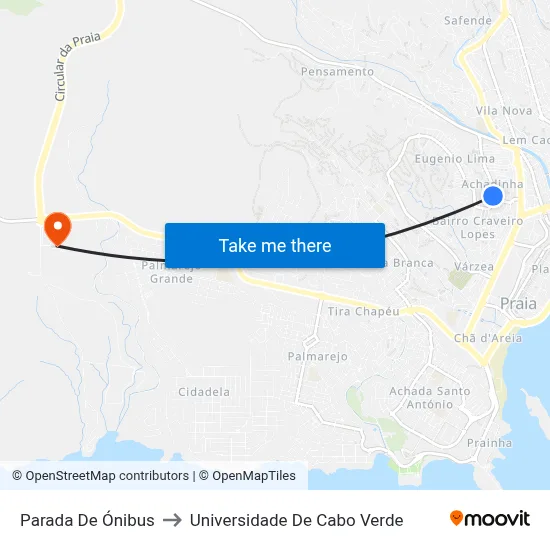Parada De Ónibus to Universidade De Cabo Verde map