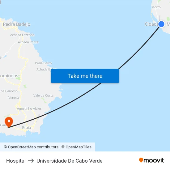 Hospital to Universidade De Cabo Verde map