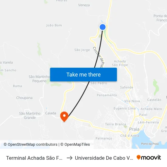 Terminal Achada São Felipe to Universidade De Cabo Verde map