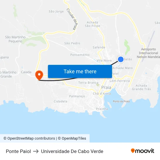 Ponte Paiol to Universidade De Cabo Verde map