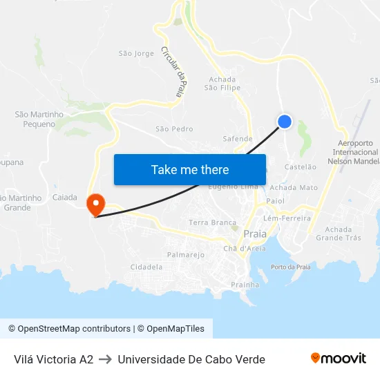 Vilá Victoria A2 to Universidade De Cabo Verde map