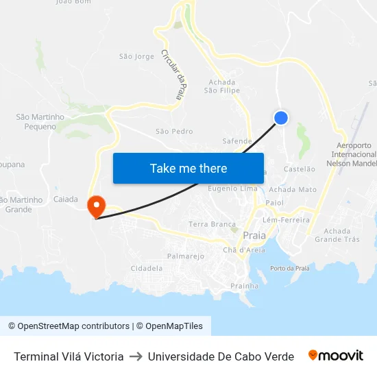 Terminal Vilá Victoria to Universidade De Cabo Verde map