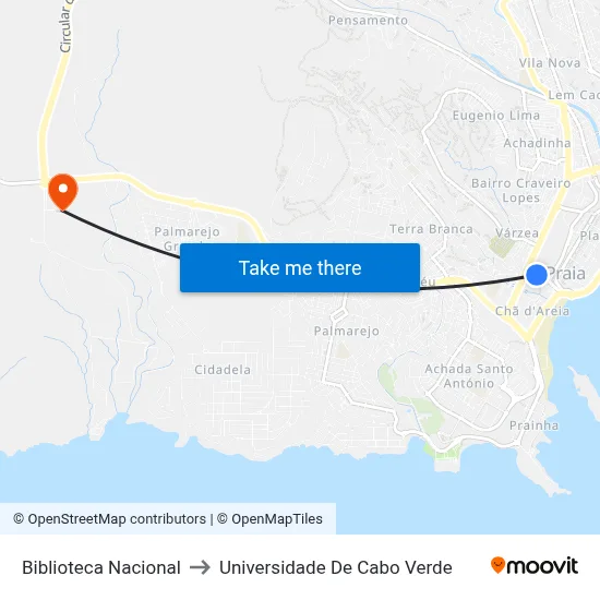 Biblioteca Nacional to Universidade De Cabo Verde map