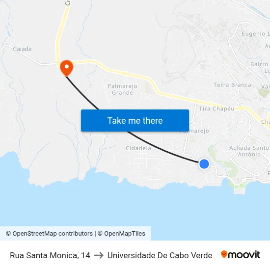 Rua Santa Monica, 14 to Universidade De Cabo Verde map