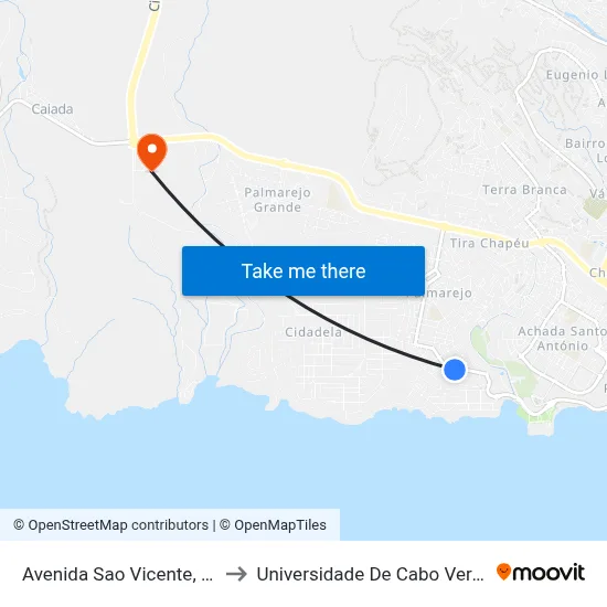 Avenida Sao Vicente, 68 to Universidade De Cabo Verde map