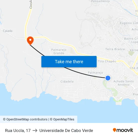Rua Uccla, 17 to Universidade De Cabo Verde map
