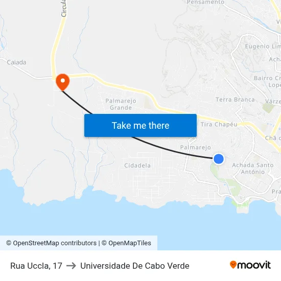 Rua Uccla, 17 to Universidade De Cabo Verde map