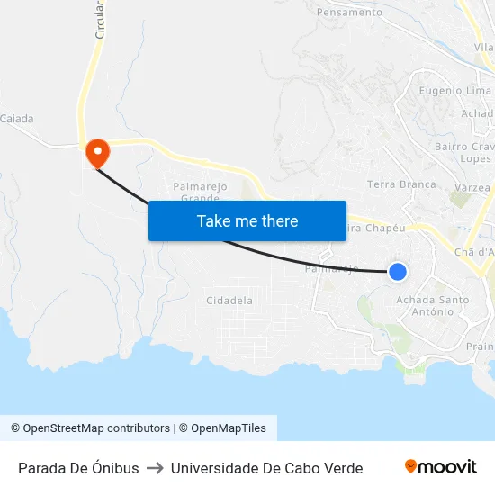 Parada De Ónibus to Universidade De Cabo Verde map