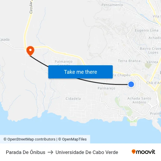 Parada De Ónibus to Universidade De Cabo Verde map