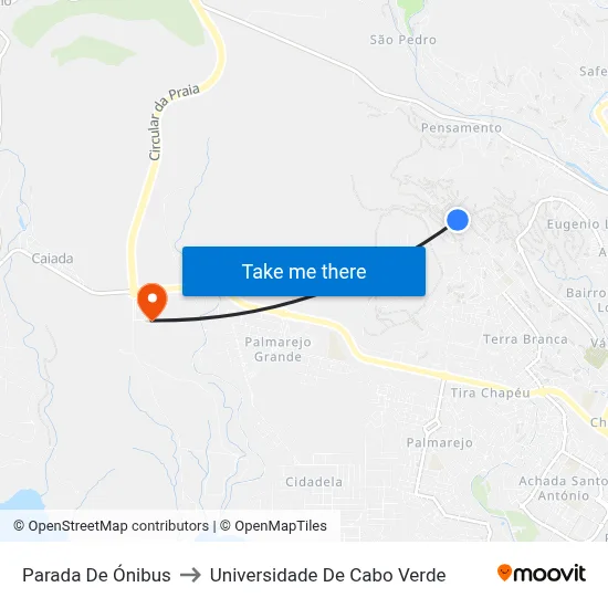 Parada De Ónibus to Universidade De Cabo Verde map