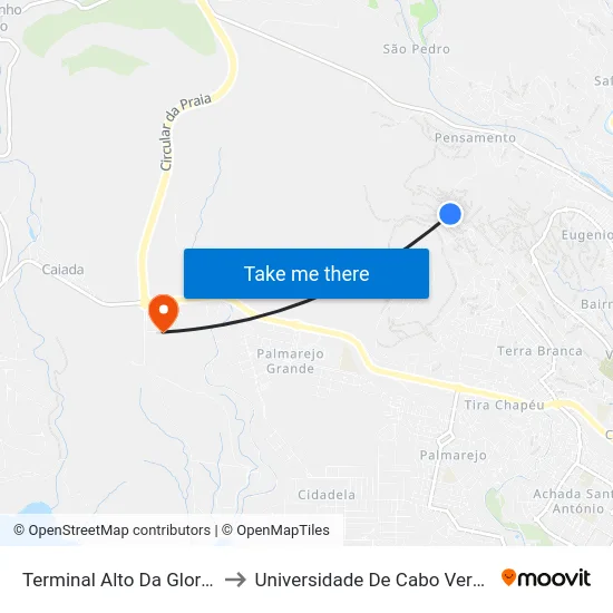 Terminal Alto Da Gloria to Universidade De Cabo Verde map