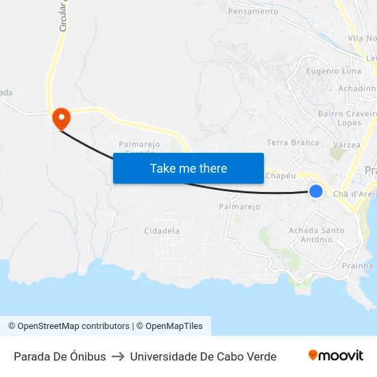 Parada De Ónibus to Universidade De Cabo Verde map