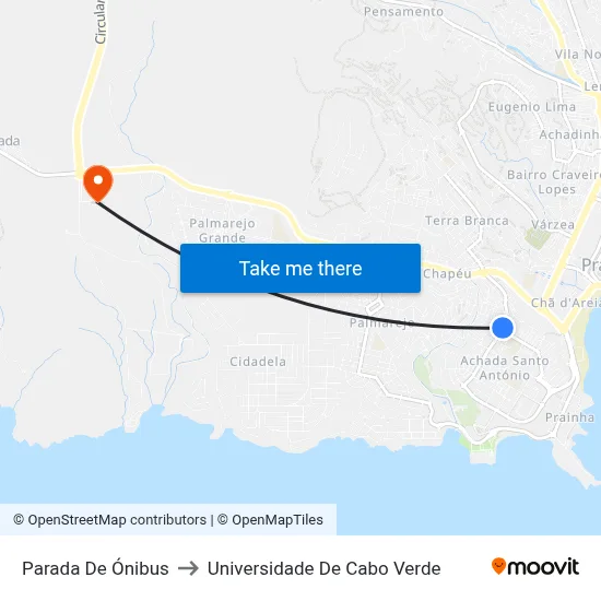 Parada De Ónibus to Universidade De Cabo Verde map