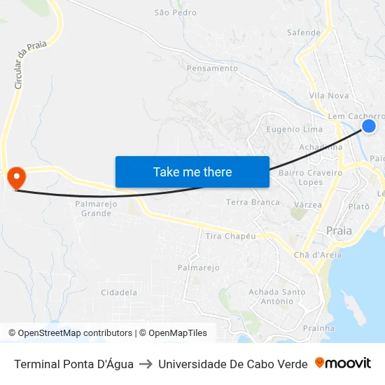 Terminal Ponta D'Água to Universidade De Cabo Verde map