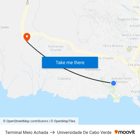 Terminal Meio Achada to Universidade De Cabo Verde map