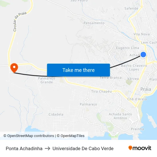 Ponta Achadinha to Universidade De Cabo Verde map