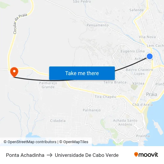Ponta Achadinha to Universidade De Cabo Verde map