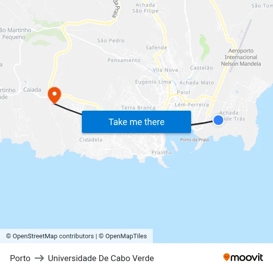 Porto to Universidade De Cabo Verde map