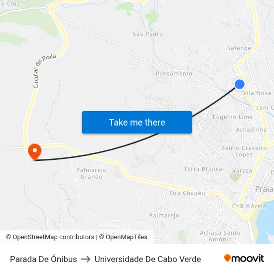 Parada De Ónibus to Universidade De Cabo Verde map