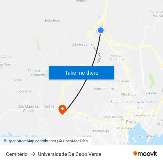 Cemitério to Universidade De Cabo Verde map