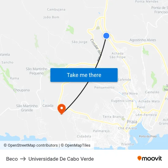 Beco to Universidade De Cabo Verde map