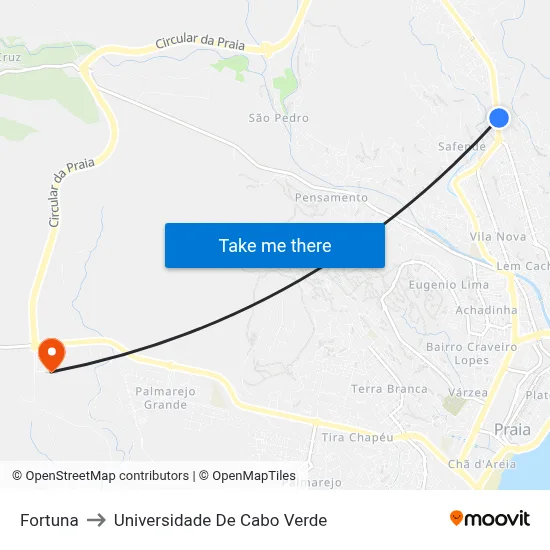 Fortuna to Universidade De Cabo Verde map