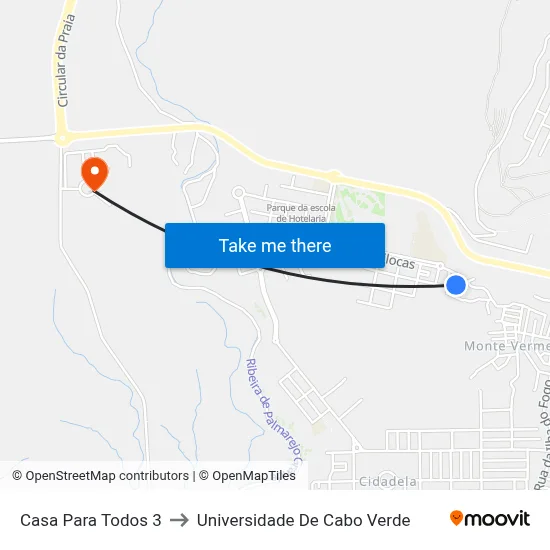 Casa Para Todos 3 to Universidade De Cabo Verde map