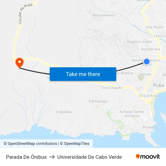 Parada De Ónibus to Universidade De Cabo Verde map