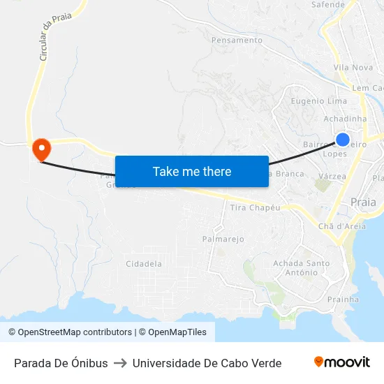 Parada De Ónibus to Universidade De Cabo Verde map